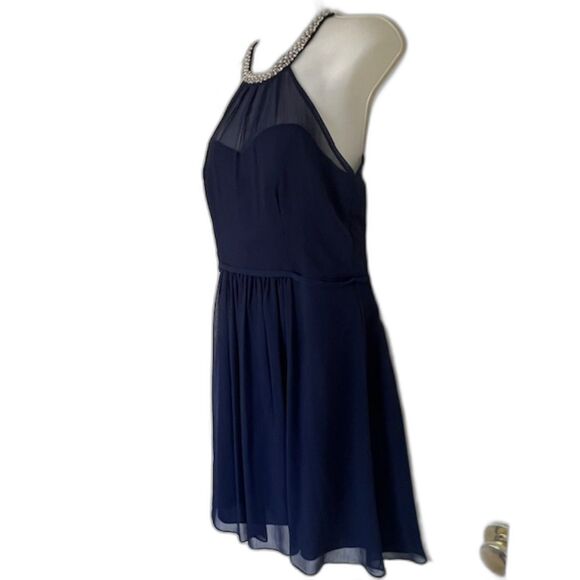 NWOT DAVIDS BRIDAL MARINE BLUE CHIFFON BRIDESMAID DRESS SIZE 10 W11082 - Picture 5 of 13